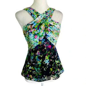 Shoshanna Pleated Bodice Monet Watercolor Print Blouse Top Multicolor Size 0